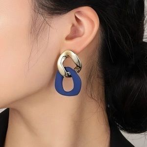 Link Drop Earrings Golden Blue